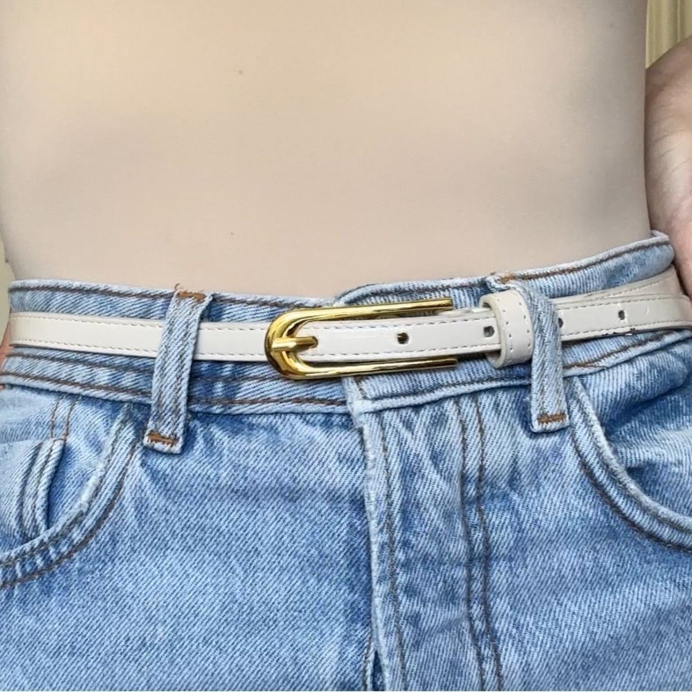 Gold and beige vintage skinny belt